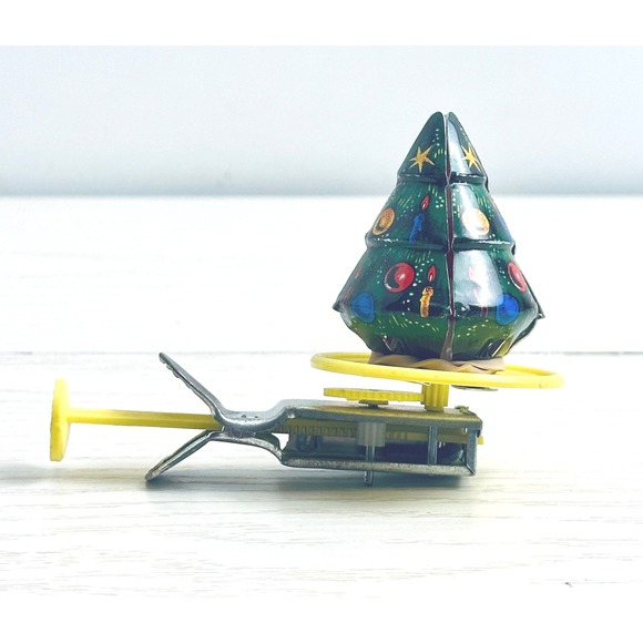 Other - Vintage Tin Litho Spinning Christmas Tree w/Hidden Santa Push Spinner Toy Japan